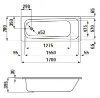 Laufen MODERNA PLUS vana ocelová 1700x700x395 mm, protihluková, bílá/antislip   H2251206000401